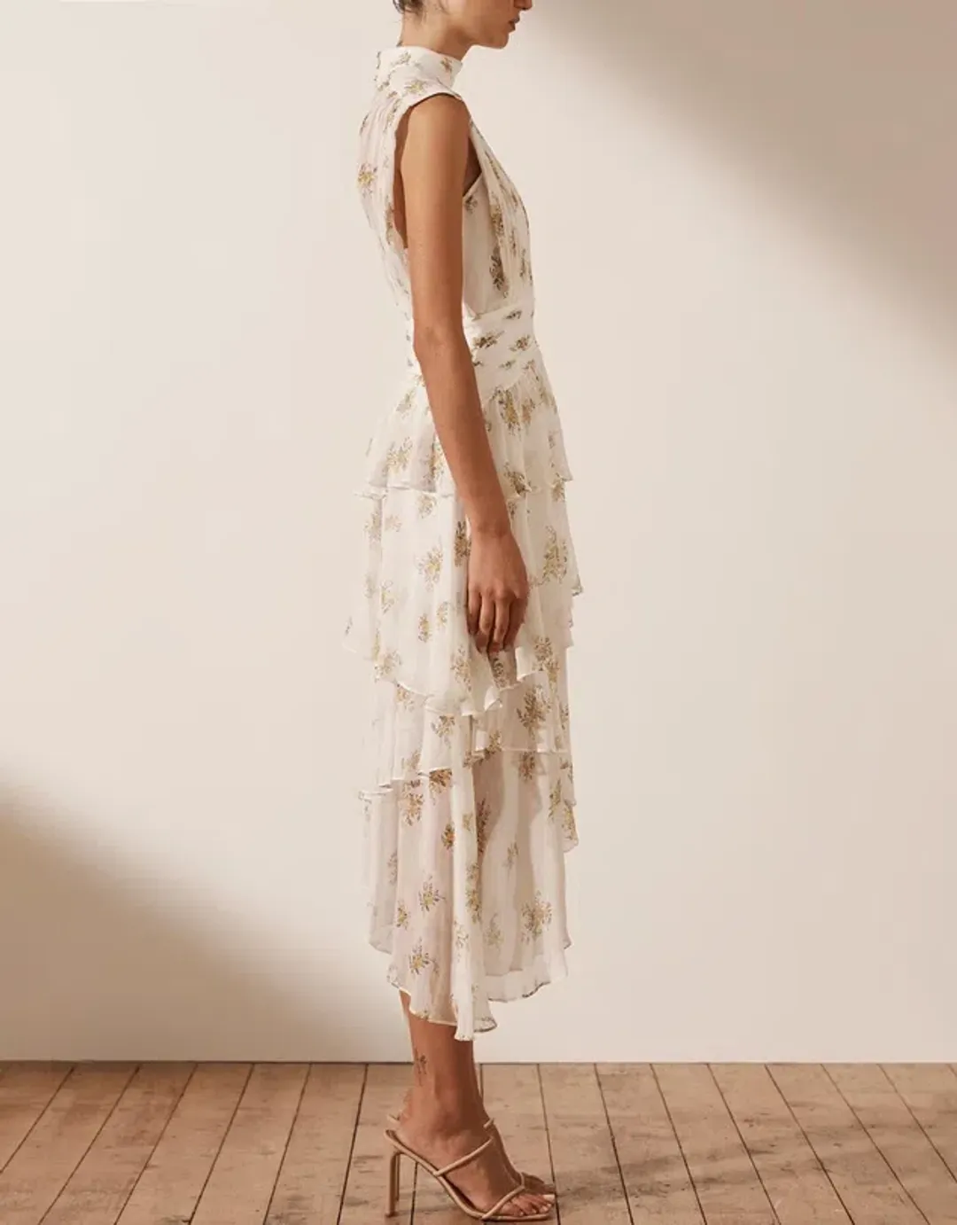 Shona Joy Julieta Sleeveless Ruched Midi Dress Print Size 6  for rent on The Volte - main image