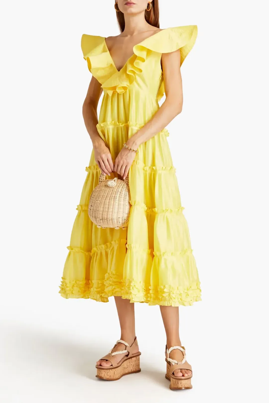 Leo Lin The Limon Silk Linen Midi Dress Midi Yellow Size 8 for rent on The Volte - main image