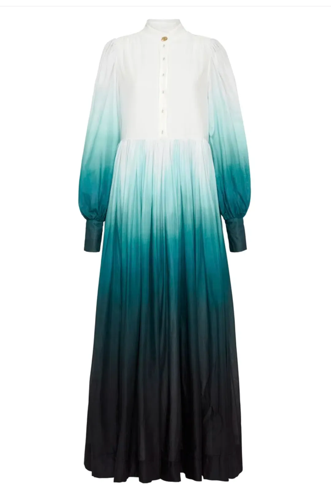 Aje Cosmos Long-sleeved Tiered Maxi Dress Teal Ombre Size  AU 6 for rent on The Volte - main image