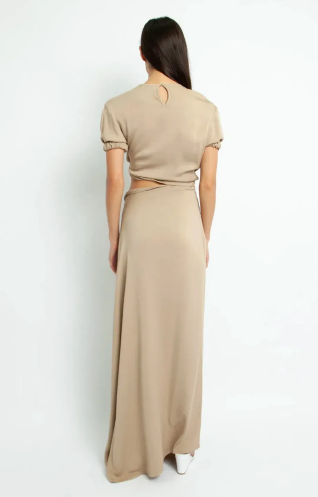 Christopher Esber Rolled Up Tee Dress Tan Brown Size 8 for rent on The Volte - main image