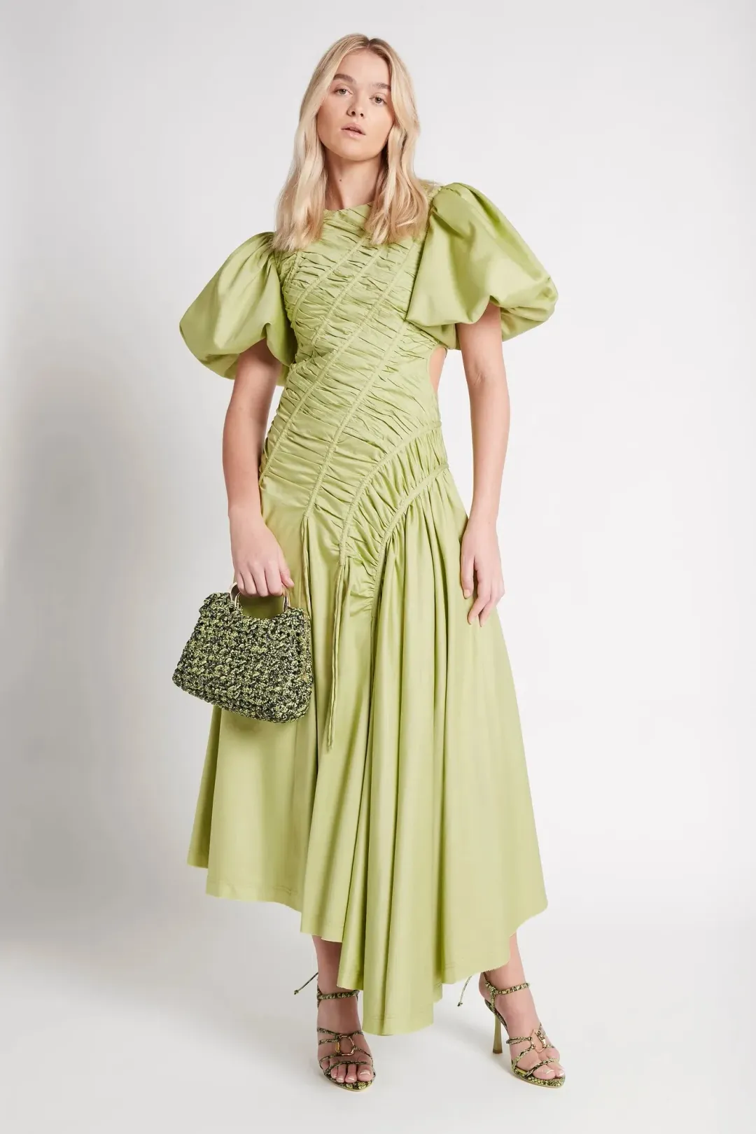 Aje Siren Drawstring Midi Dress Green Size 8 for rent on The Volte - main image