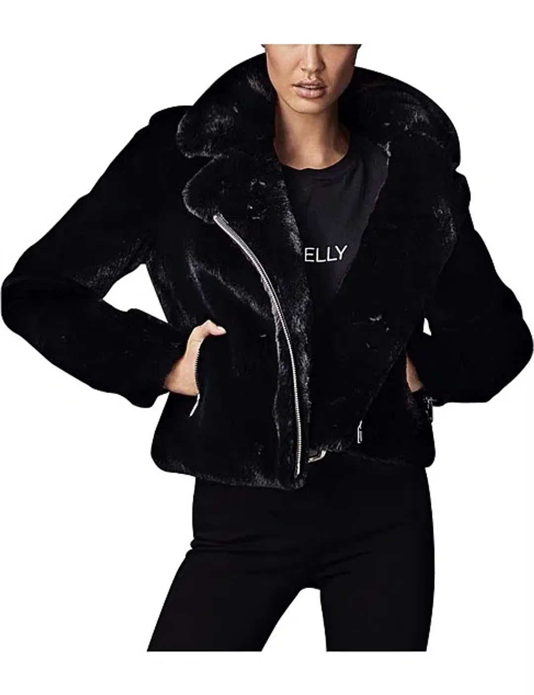 Ena Pelly Classic Faux Fur Jacket Black Size 6 for rent on The Volte - main image