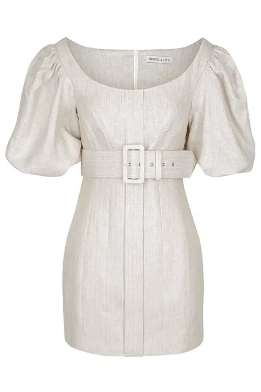 Shona Joy Hamilton Off Shoulder Fitted Mini Dress Beige Size 12 for rent on The Volte - main image