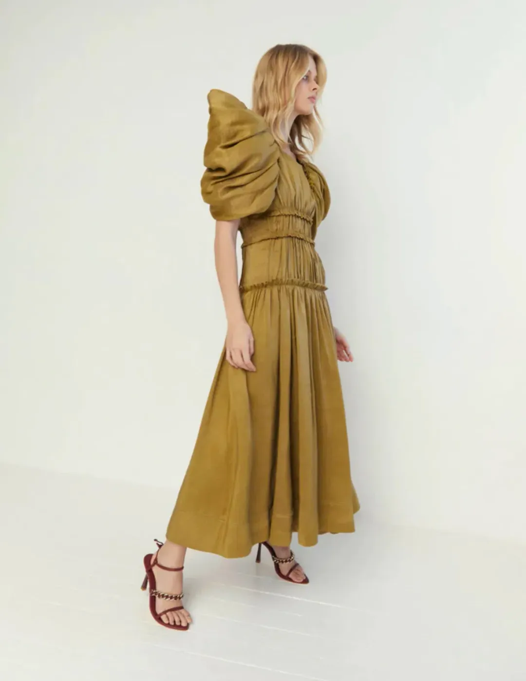 Aje Frequency Butterfly Sleeve Midi Dress Green Size 6 for rent on The Volte - main image