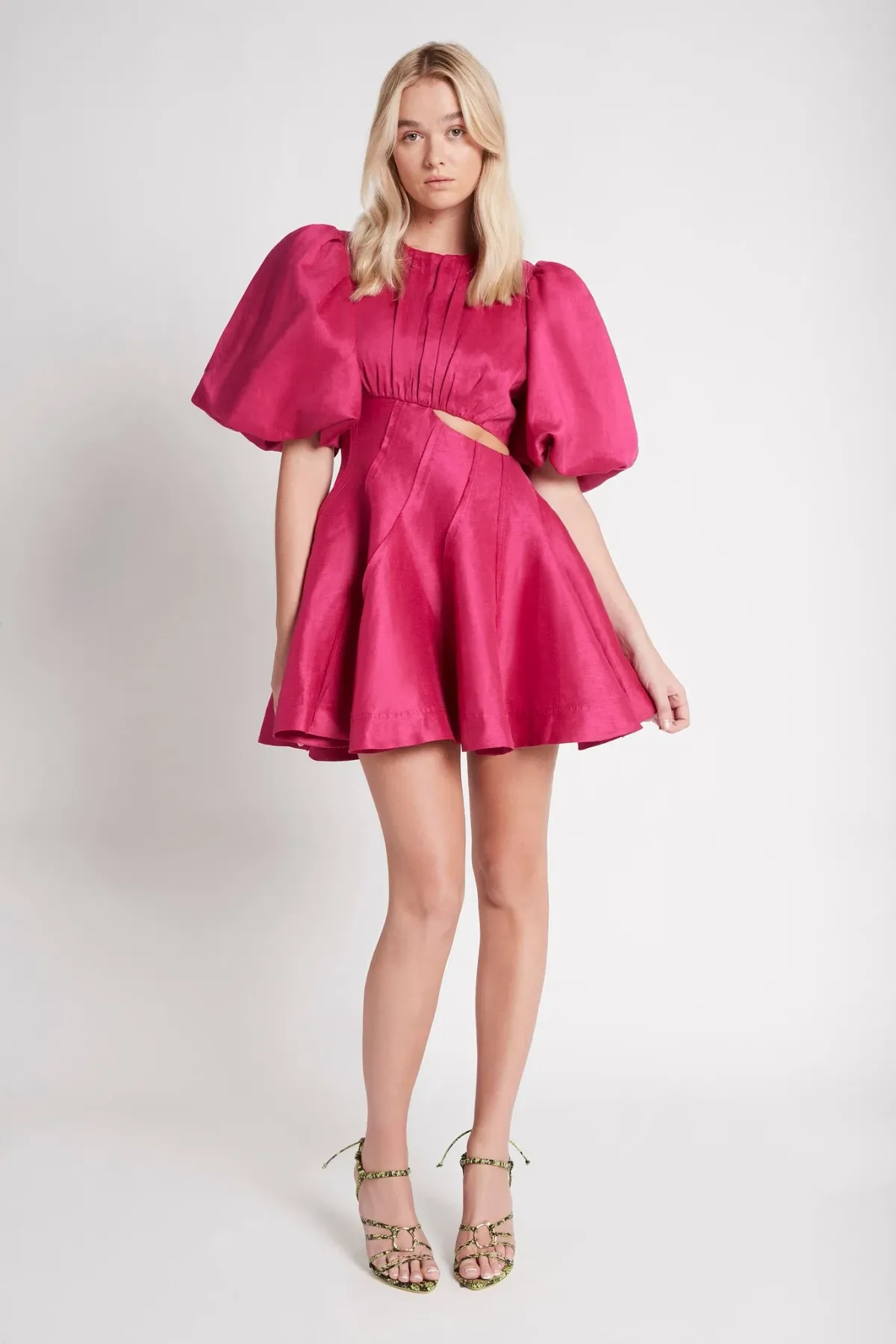 AJE Admiration Asymmetric Mini Dress Fuchsia Pink Size 6 for rent on The Volte - main image
