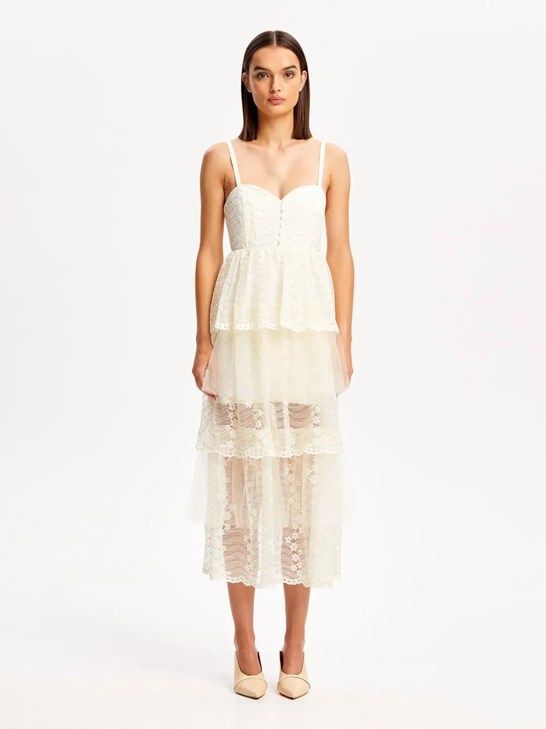 Alice McCall Creme Moonstruck Midi Dress Cream Size 12 for rent on The Volte - main image
