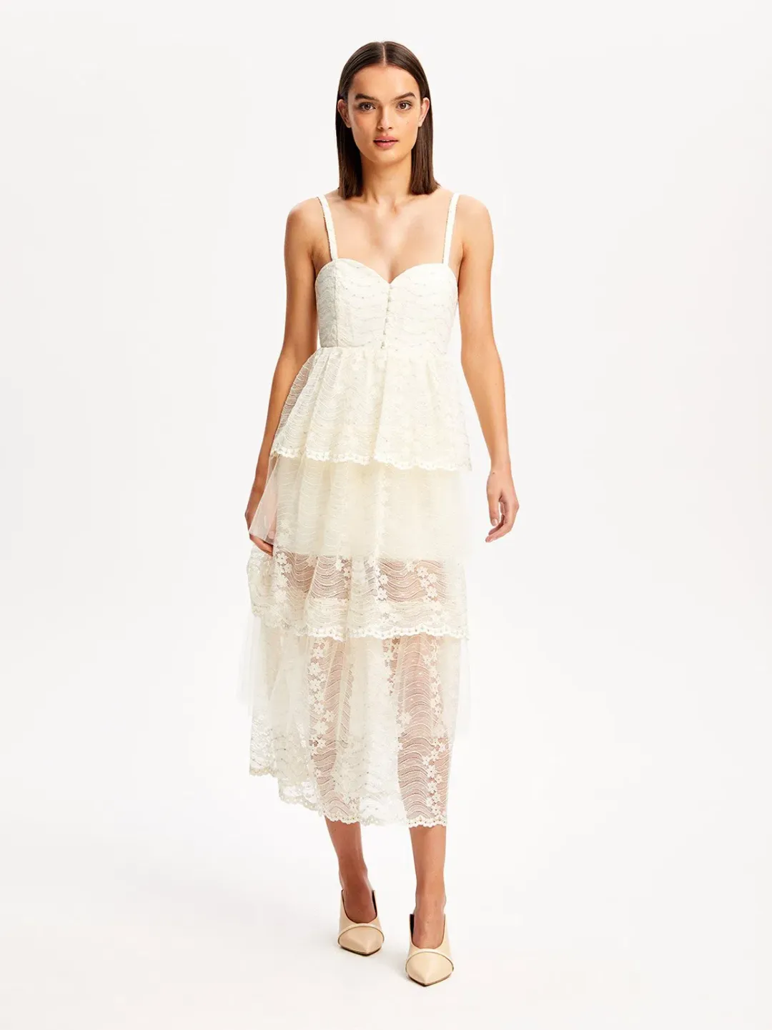 Alice McCall Creme Moonstruck Midi Dress Cream Size 12 for rent on The Volte - main image