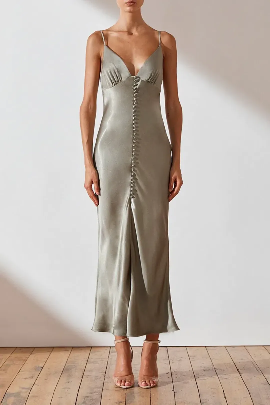 Shona Joy  La Lune Bias Slip Dress Sage Size 10  for rent on The Volte - main image
