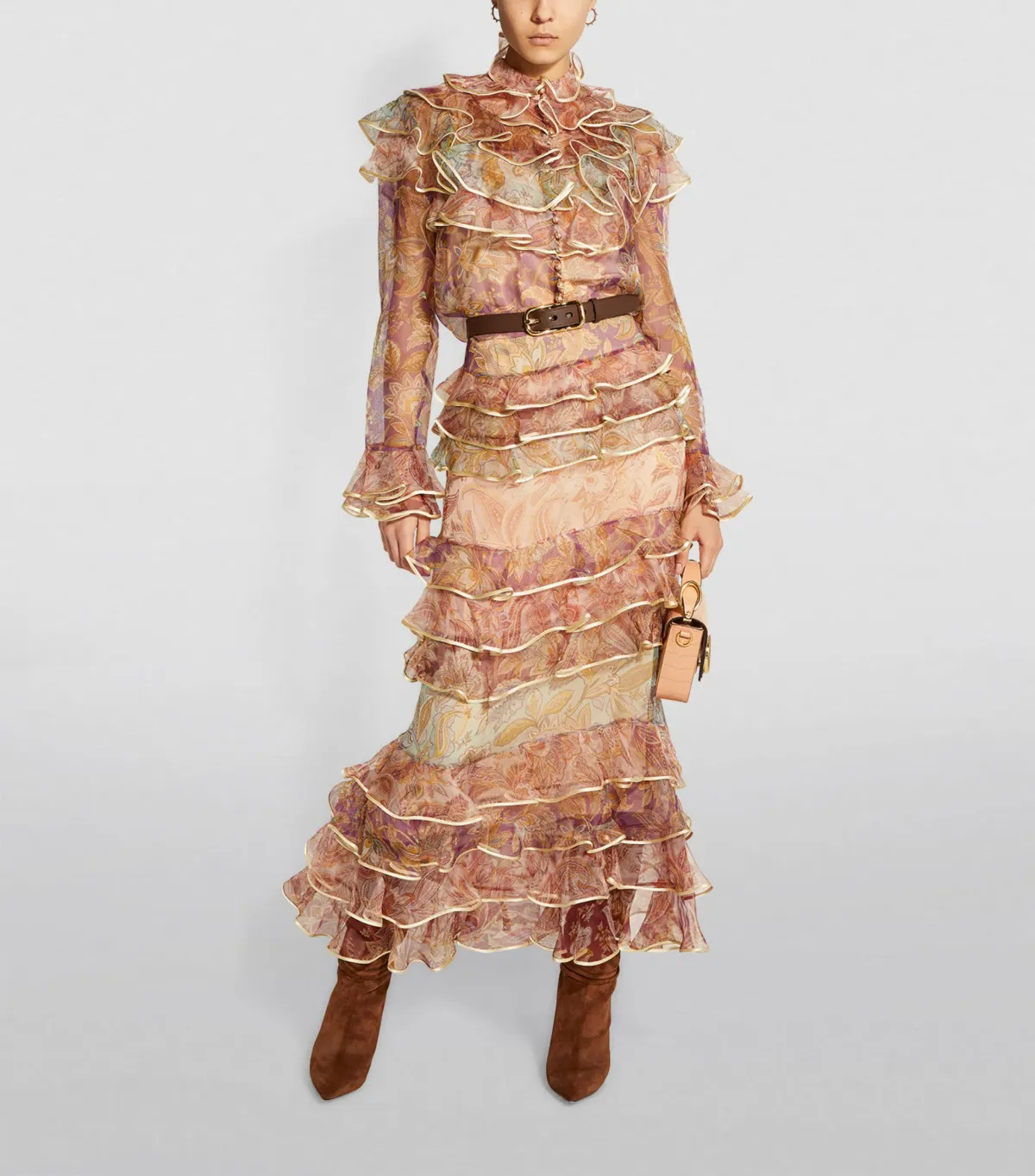 Zimmermann Lucky Tiered Blouse & Skirt Set Spliced Jacobean Size 0 / AU 8 for rent on The Volte - main image