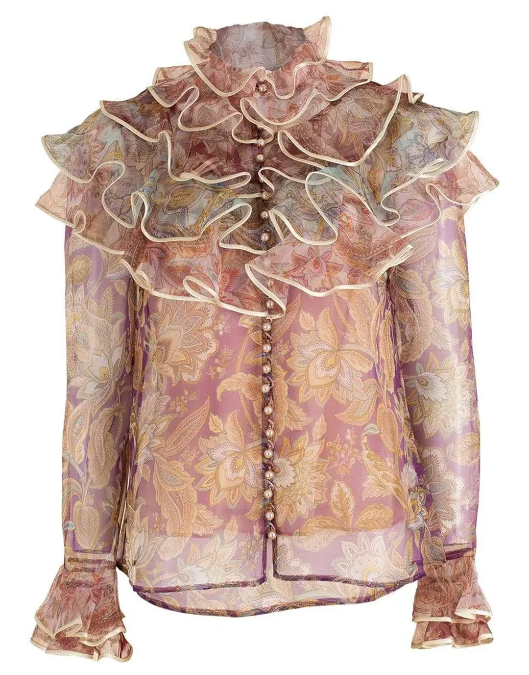 Zimmermann Lucky Tiered Blouse & Skirt Set Spliced Jacobean Size 0 / AU 8 for rent on The Volte - main image