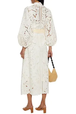 Zimmermann Empire Belted Broderie Anglaise Linen Midi Dress Ivory Size 0 / AU 8 for rent on The Volte - image 2