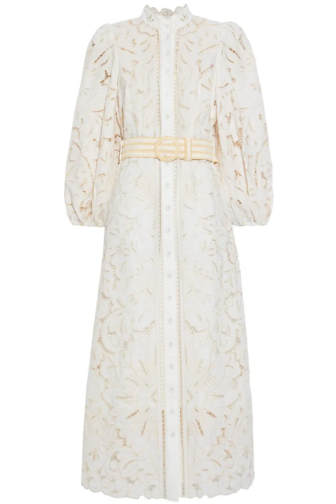 Zimmermann Empire Belted Broderie Anglaise Linen Midi Dress Ivory Size 0 / AU 8 for rent on The Volte - main image