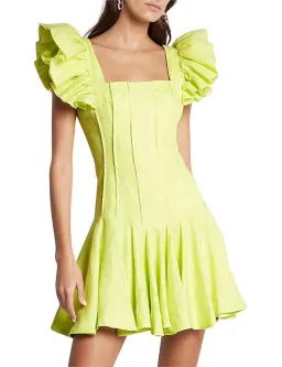 Aje Breathless Frill Sleeve Mini Dress Green Size 6 for rent on The Volte - image 1