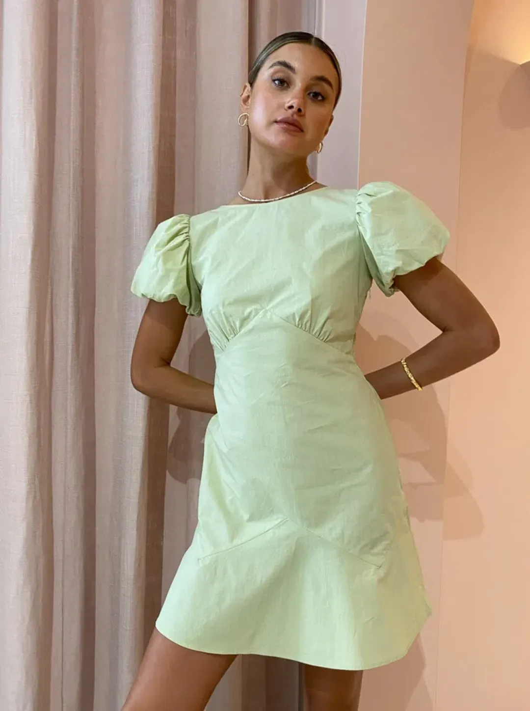 Sir the Label Mason Panelled Mini Dress in Pistachio Green Size 8 for rent on The Volte - main image