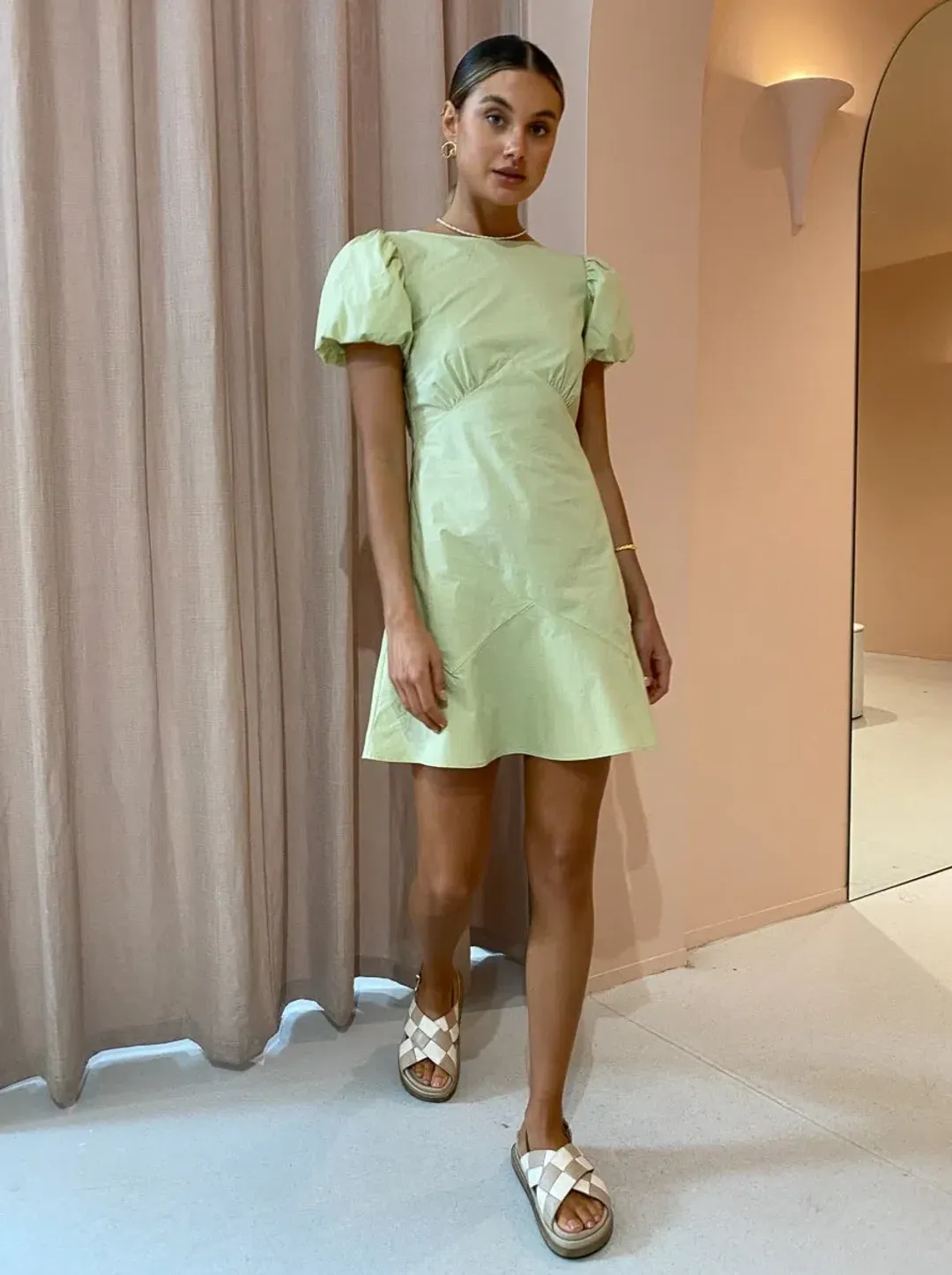 Sir the Label Mason Panelled Mini Dress in Pistachio Green Size 8 for rent on The Volte - main image
