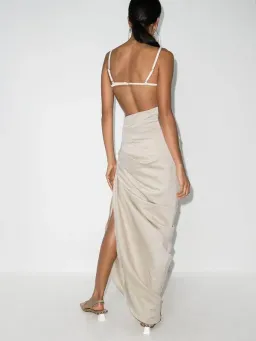 Jacquemus La Robe Saudade Asymmetrical Dress in Neutral Beige Size 36 for rent on The Volte - image 5