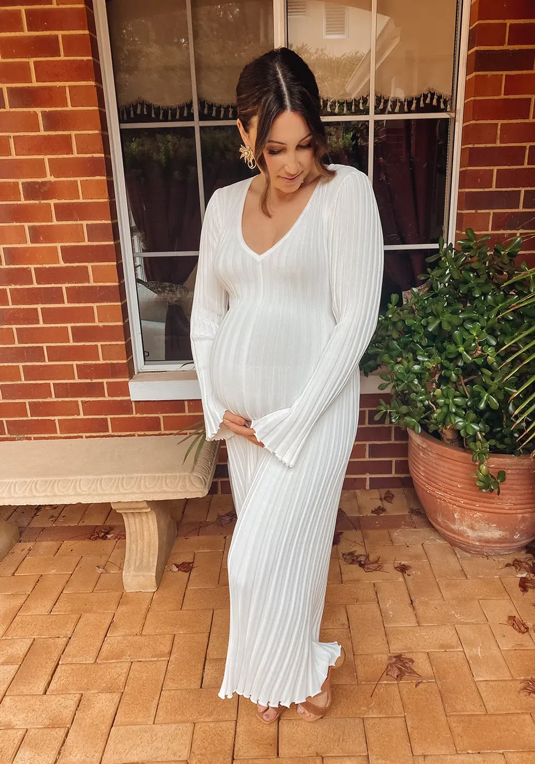 DISSH Reign Sleeve Knit Midi Dress White Size S for rent on The Volte - main image