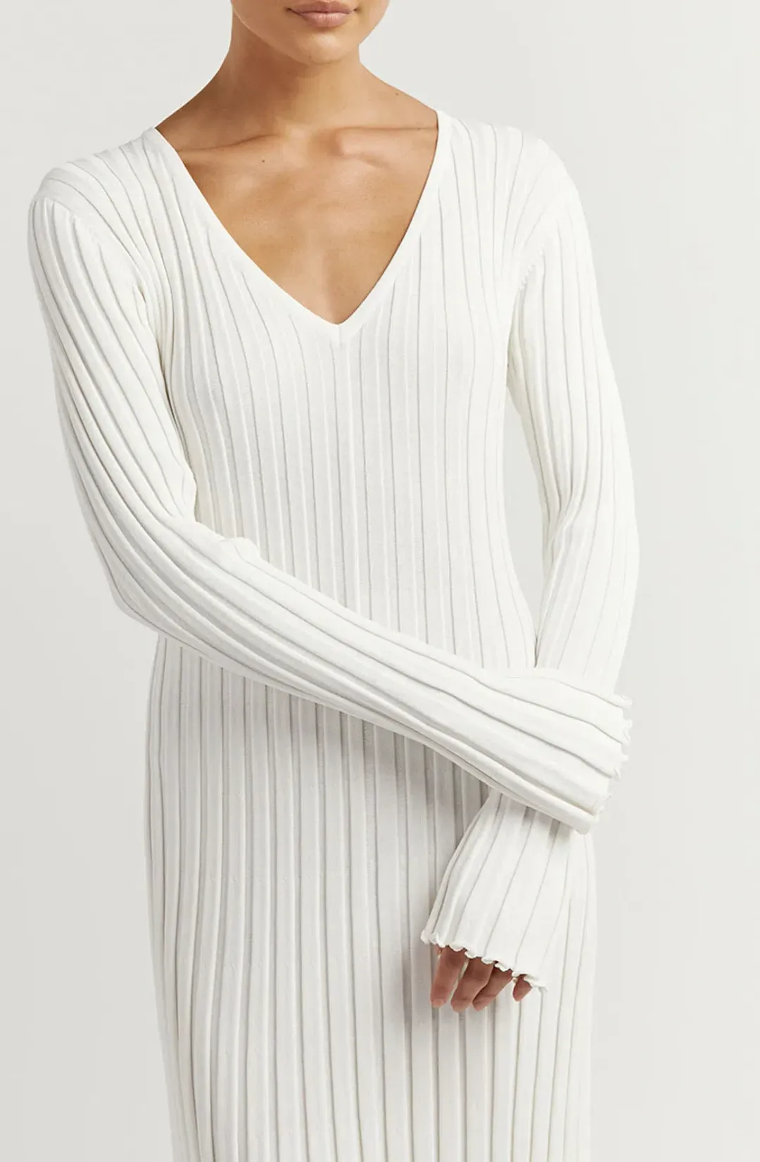 DISSH Reign Sleeve Knit Midi Dress White Size S for rent on The Volte - main image