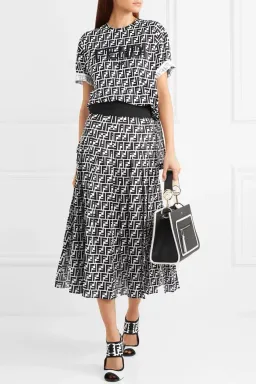 Fendi Silk Georgette Midi Skirt Print Size 8  for rent on The Volte - image 1