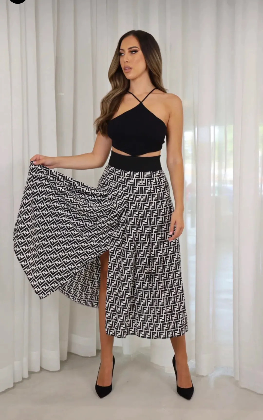 Fendi Silk Georgette Midi Skirt Print Size 8  for rent on The Volte - main image