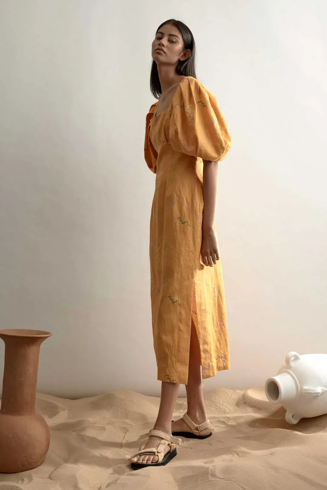 Alemais Sundance Midi Dress Yellow Print Size 6 for rent on The Volte - main image