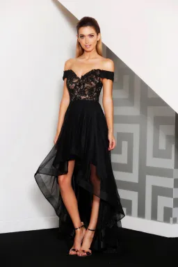 Jadore J8028 Emma Off Shoulder Dress Black Size 8  for rent on The Volte - image 1
