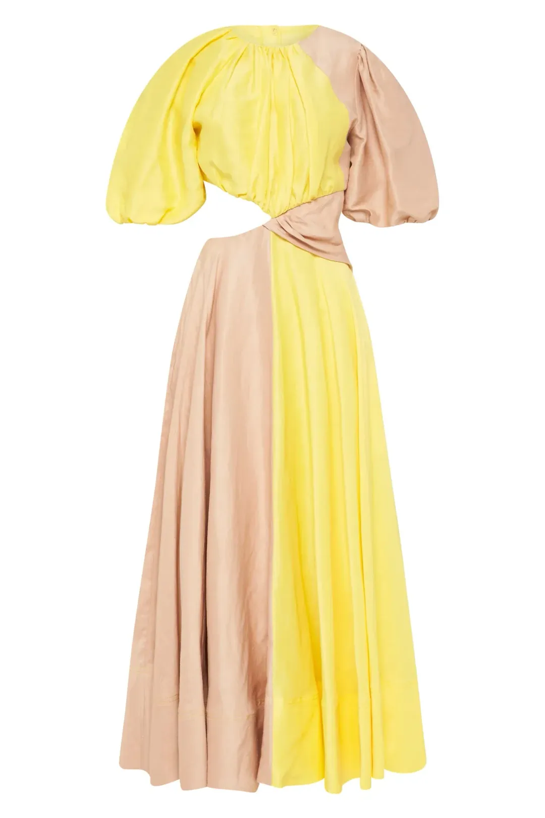 Aje Caliente Two Tone Puff Sleeve Dress Yellow/Brown Size 8 for rent on The Volte - main image