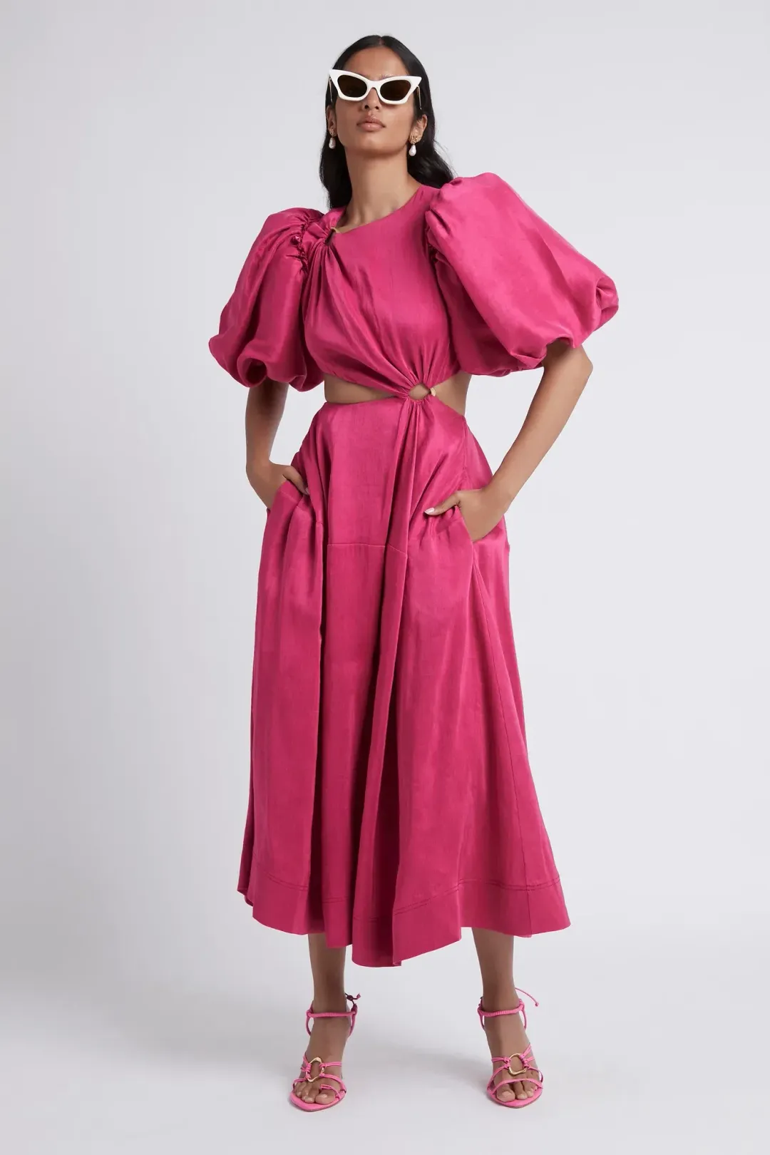  Aje Vanades Cut Out Ring Midi Dress Pink Size 14 for rent on The Volte - main image