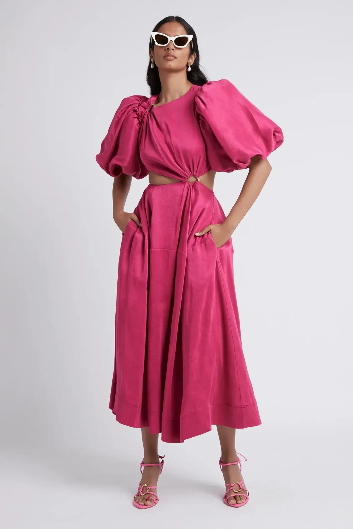  Aje Vanades Cut Out Ring Midi Dress Pink Size 14 for rent on The Volte - main image