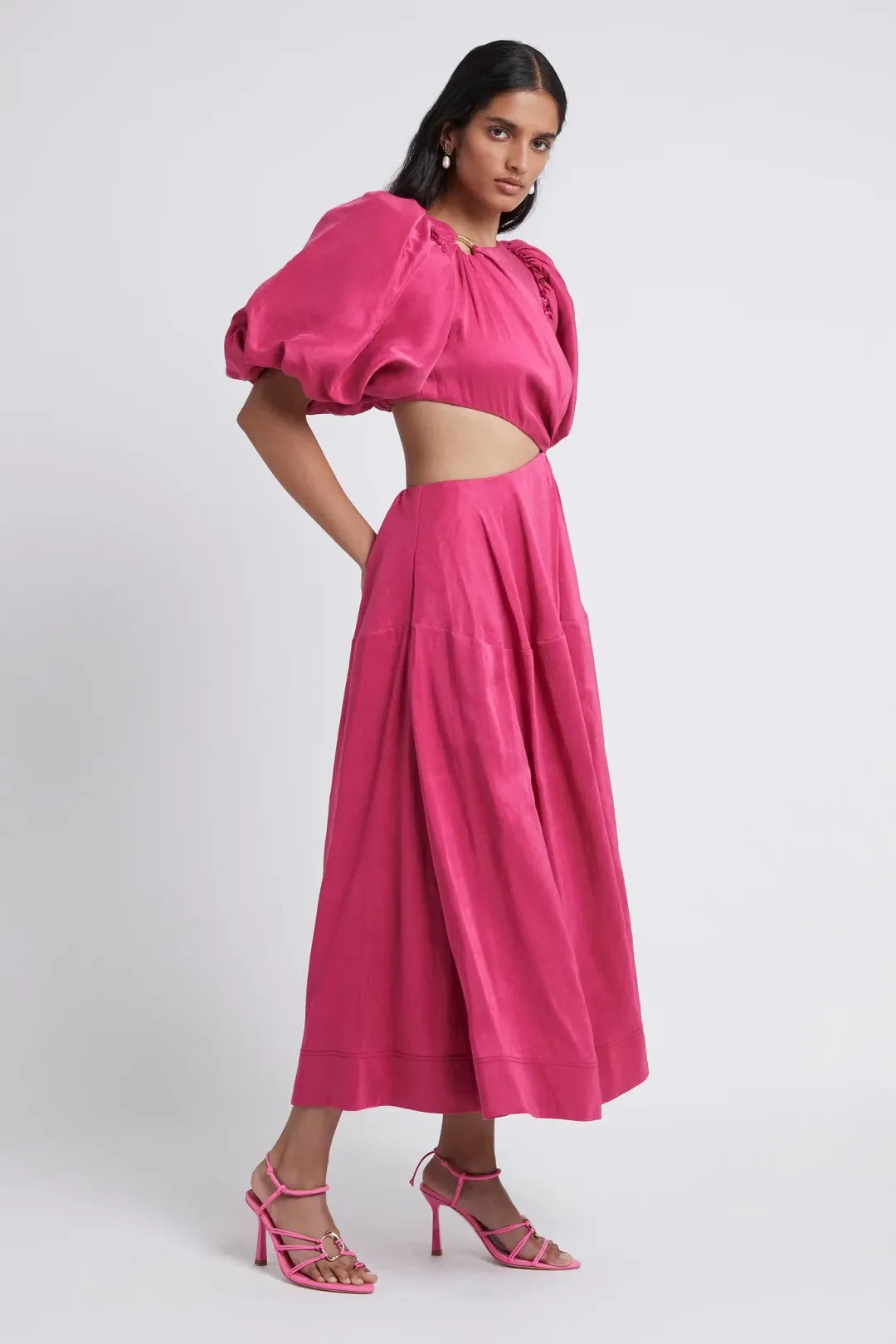  Aje Vanades Cut Out Ring Midi Dress Pink Size 14 for rent on The Volte - main image