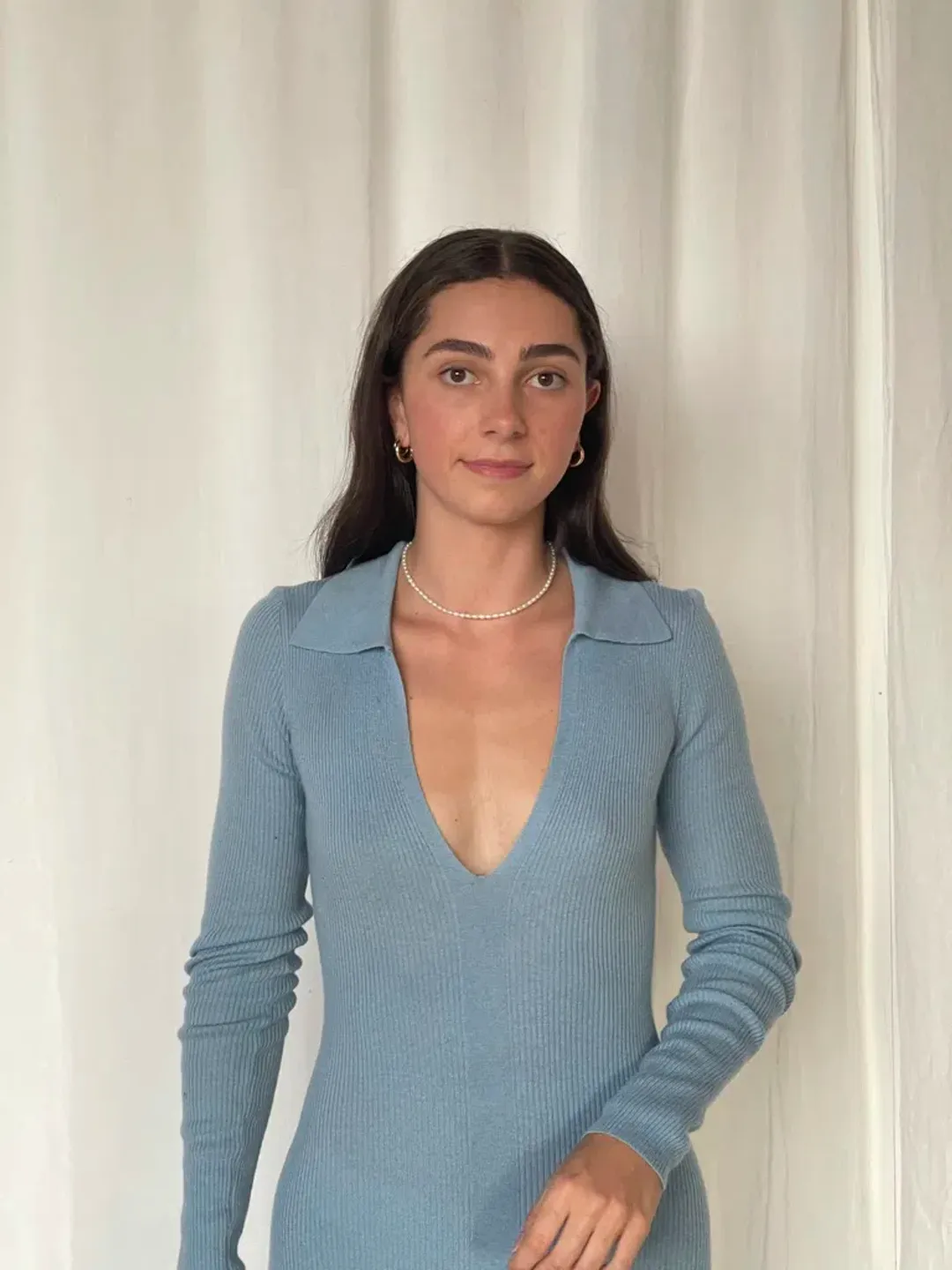 Bec & Bridge Freya Long Sleeve Knit Maxi Dress Sky Blue Size 6 for rent on The Volte - main image