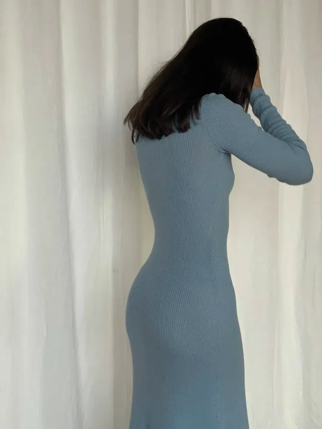 Bec & Bridge Freya Long Sleeve Knit Maxi Dress Sky Blue Size 6 for rent on The Volte - main image