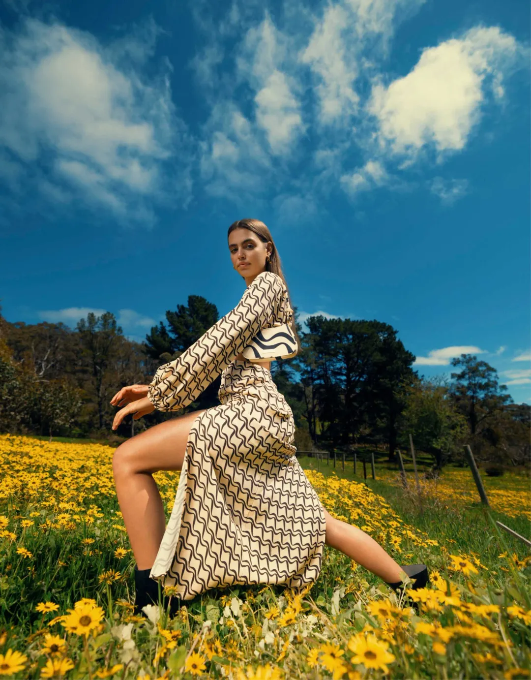 The Wolf Gang Marrakesh Cut Out Dress Black Wave Print Size 6 for rent on The Volte - main image