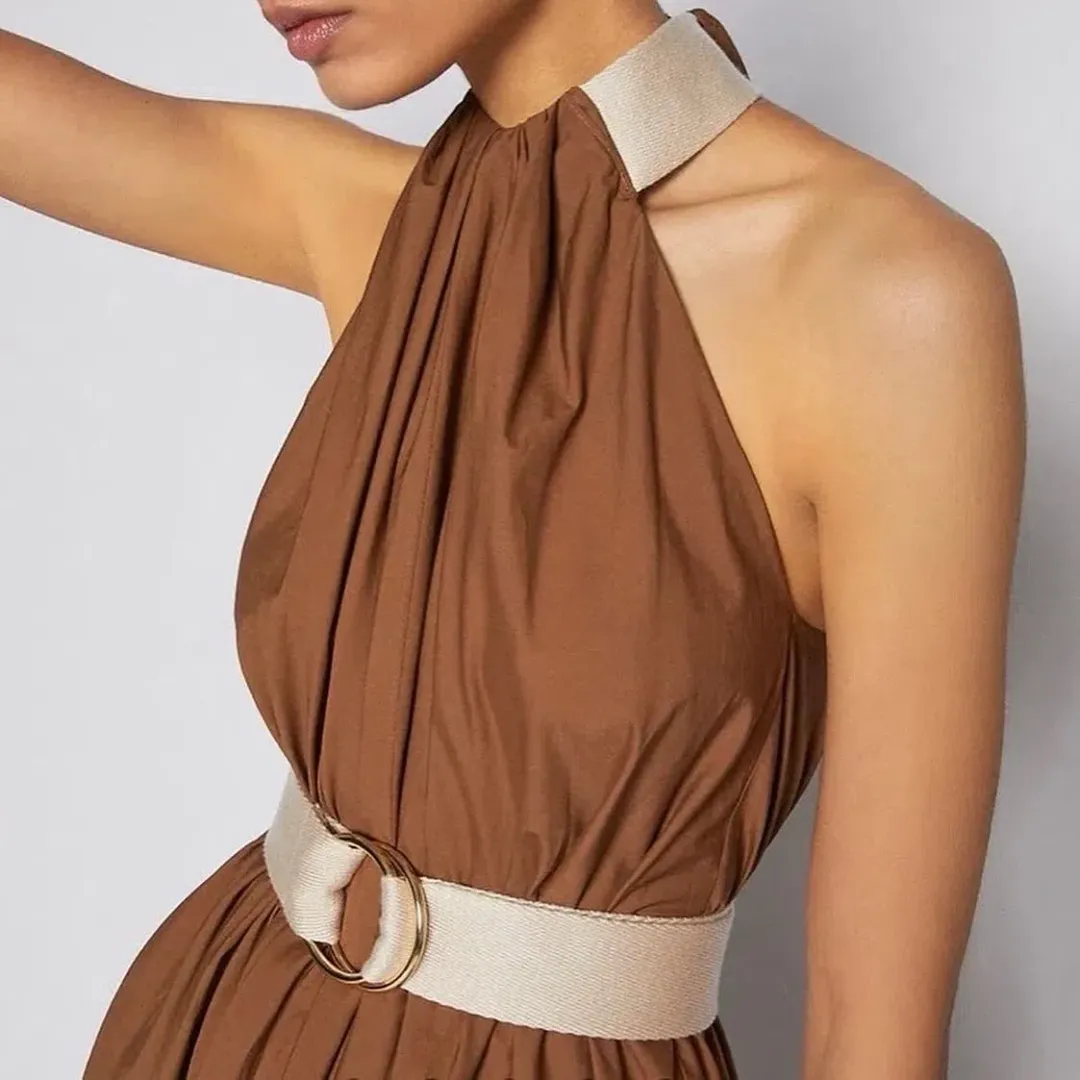 Scanlan Theodore Cotton Strapping Dress With Belt Brown Size 6 for rent on The Volte - main image