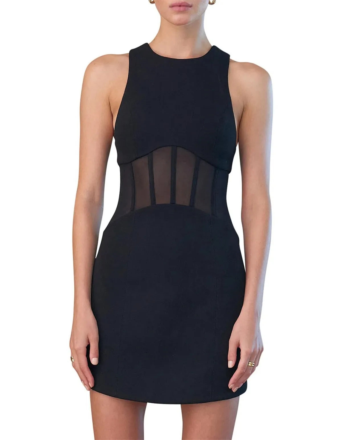 Misha Coco Bonded Crepe Mini Dress Black Size 10/M for rent on The Volte - main image