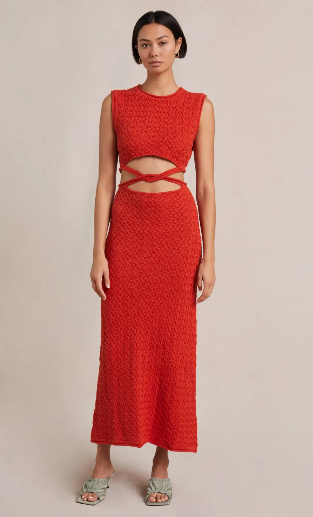 Bec & Bridge Effie Knit Cut Out Maxi Dress Red Size 14  for rent on The Volte - main image