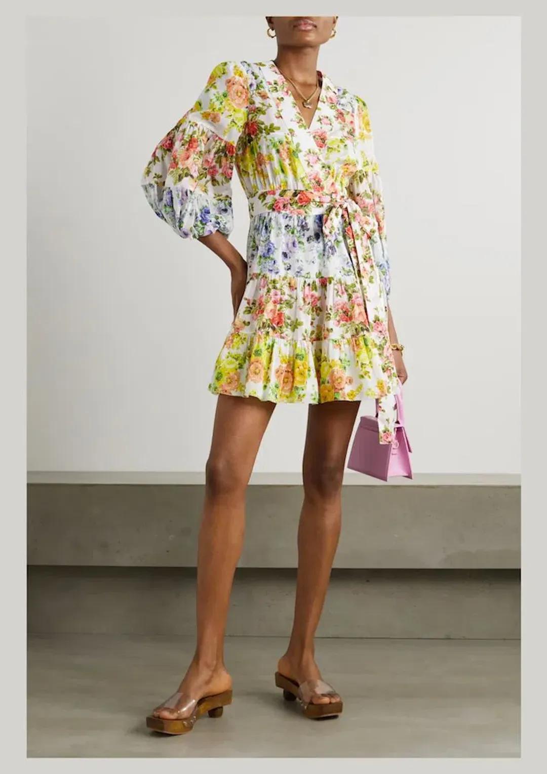 Zimmermann Net-Sustain Tiered Organic Linen Mini Wrap Dress Floral Size 1 / AU 10 for rent on The Volte - main image