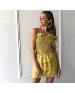 Sir The Label Marielle Ruched Dress Mustard Yellow Size AU 8 for rent on The Volte - image 2