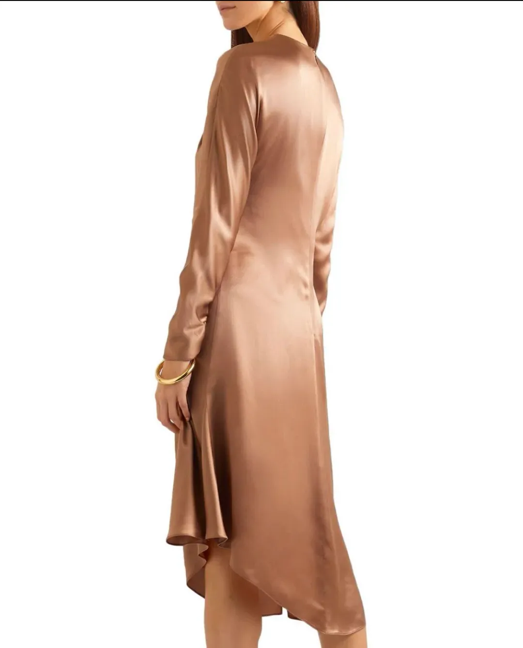 Versace Satin Midi Dress in Camel Brown Size 8 for rent on The Volte - main image