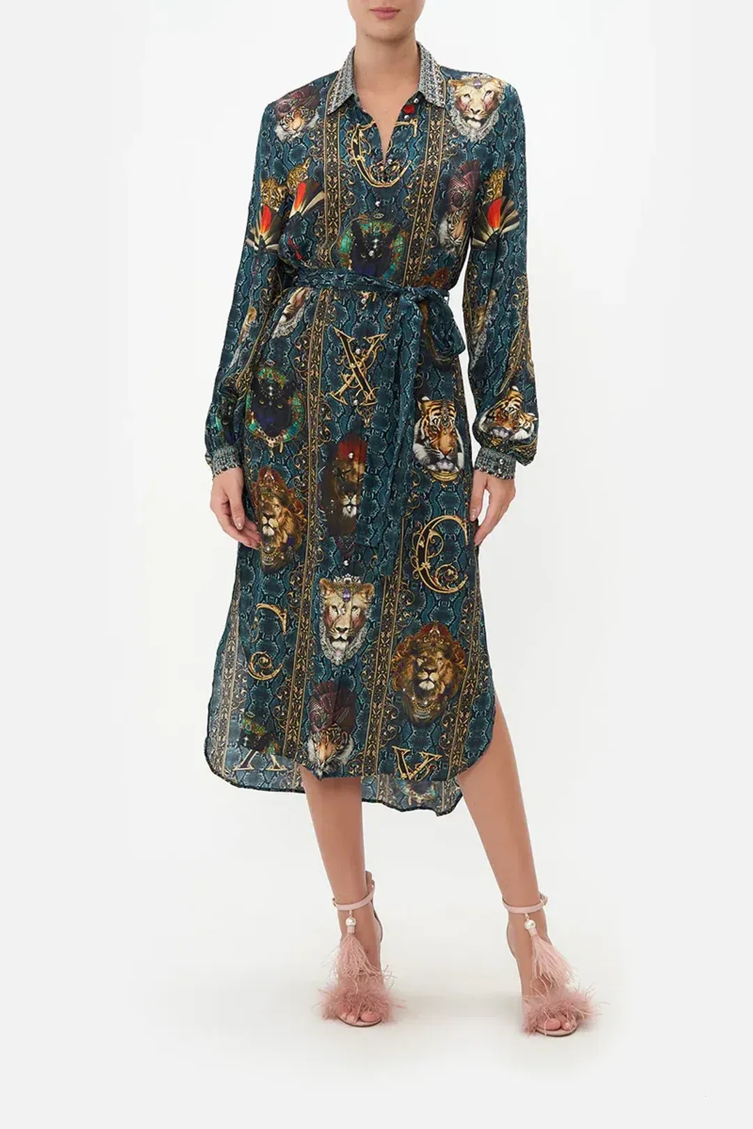 Camilla High Low Midi Shirt Dress Print Size 6 for rent on The Volte - main image