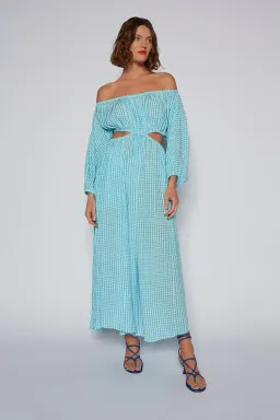 Scanlan Theodore Gingham Cutout Dress in Blue Size 8 for rent on The Volte - image 2