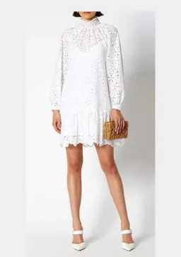 Scanlan Theodore Embroidered Cotton Mini Dress White Size 8 for rent on The Volte - image 1