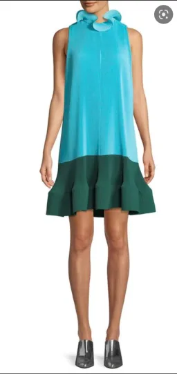 Tibi Camellia Pleated Colorblock Ruffle Dress Blue Size 4  for rent on The Volte - image 4