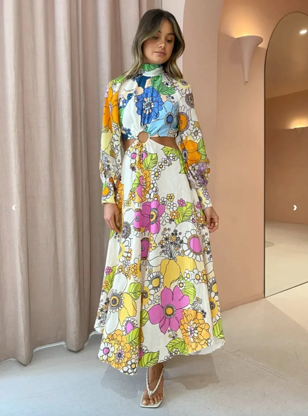 Alemais Farrah Cut Out Midi Dress Print Size 6  for rent on The Volte - main image