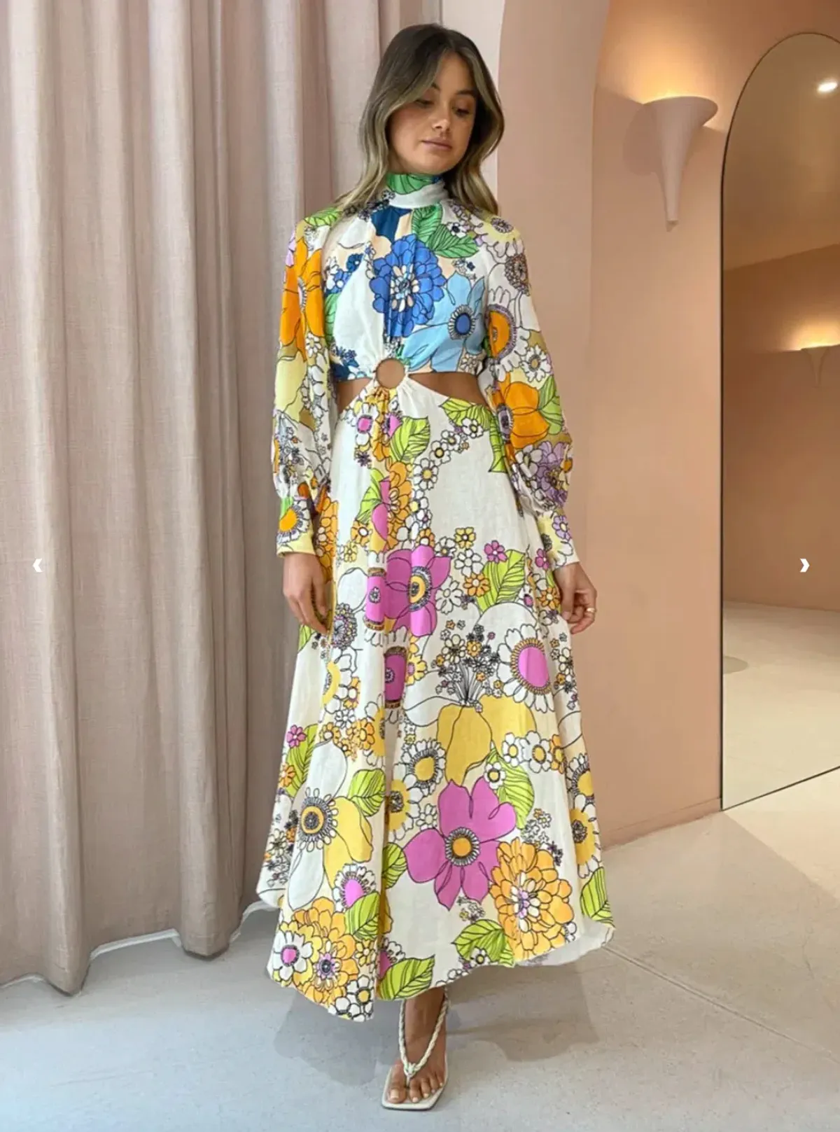 Alemais Farrah Cut Out Midi Dress Print Size 6  for rent on The Volte - main image