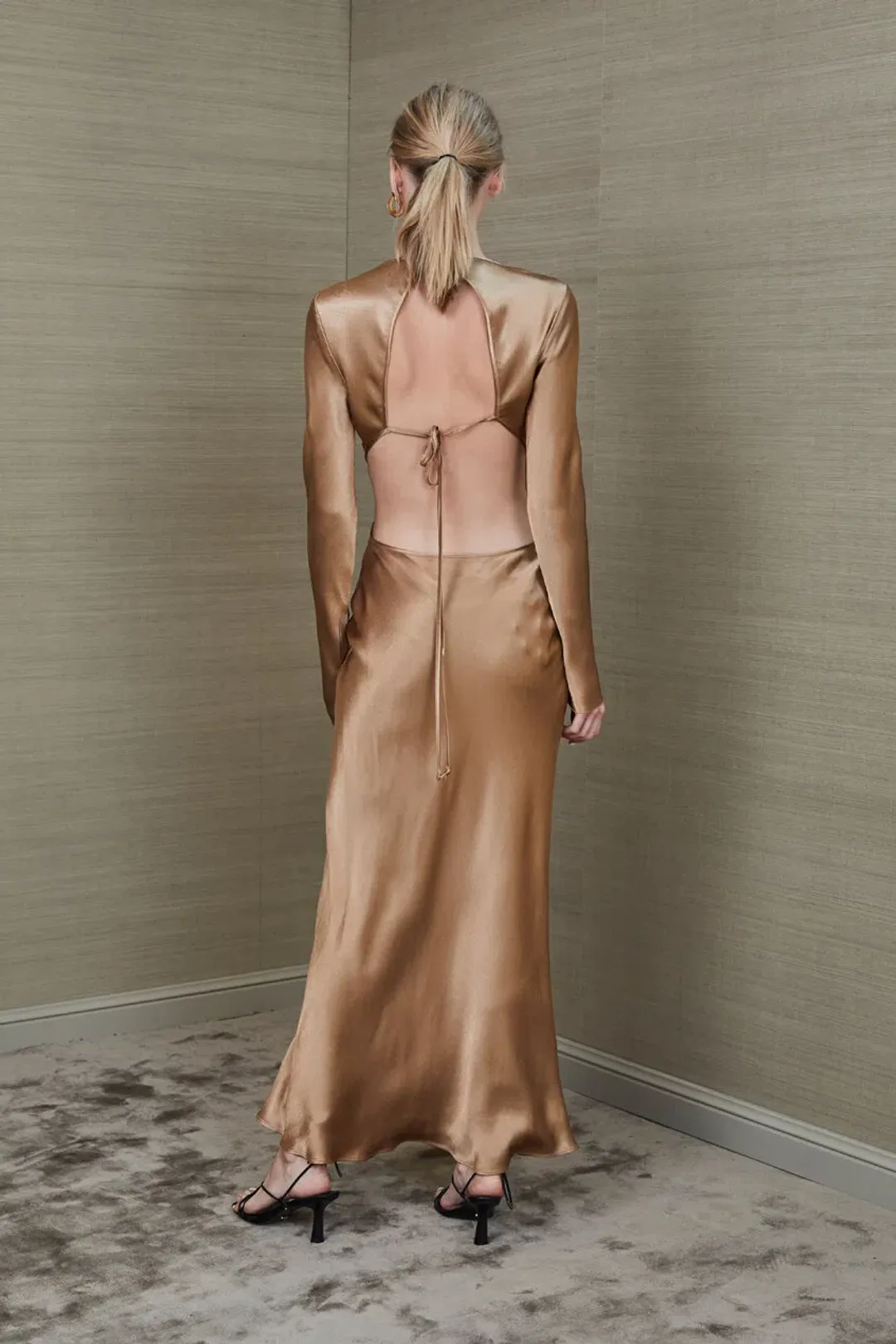 Bec & Bridge Aubrey Long Sleeve Maxi Dress Gold Size 10 for rent on The Volte - main image