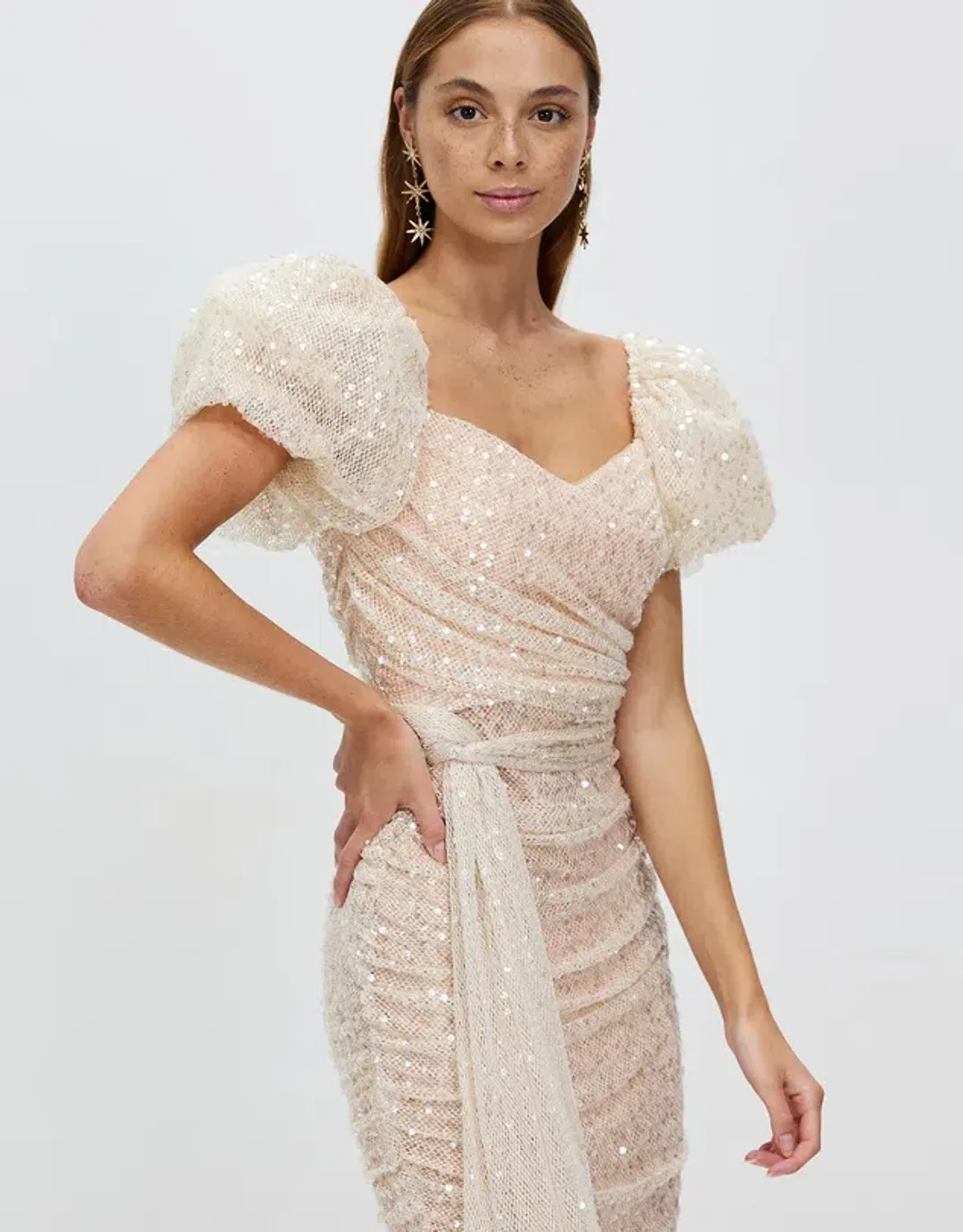 Bariano Powder Puff Sleeve Mini Dress Sequin Size 8  for rent on The Volte - main image