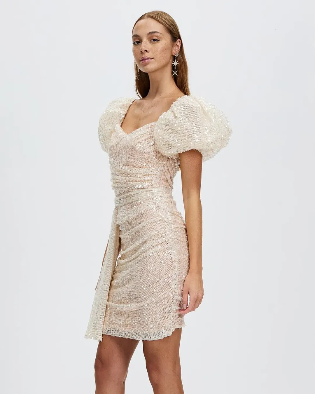 Bariano Powder Puff Sleeve Mini Dress Sequin Size 8  for rent on The Volte - main image