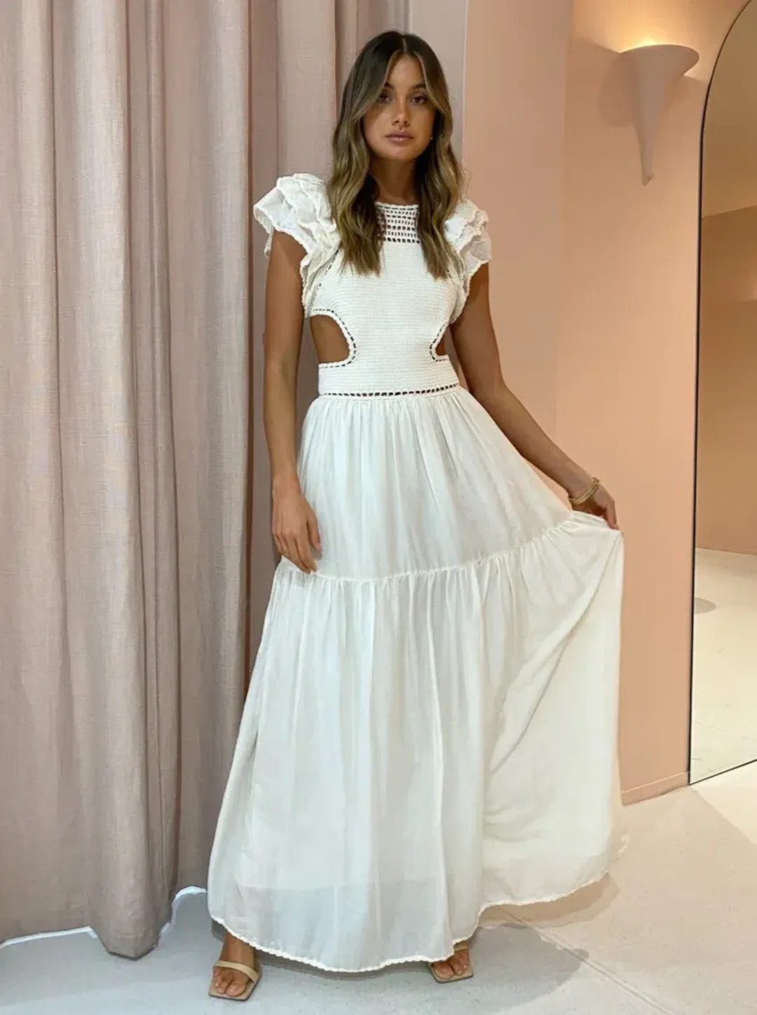 Magali Pascal Lottie Maxi Dress Ivory Size 8 for rent on The Volte - main image