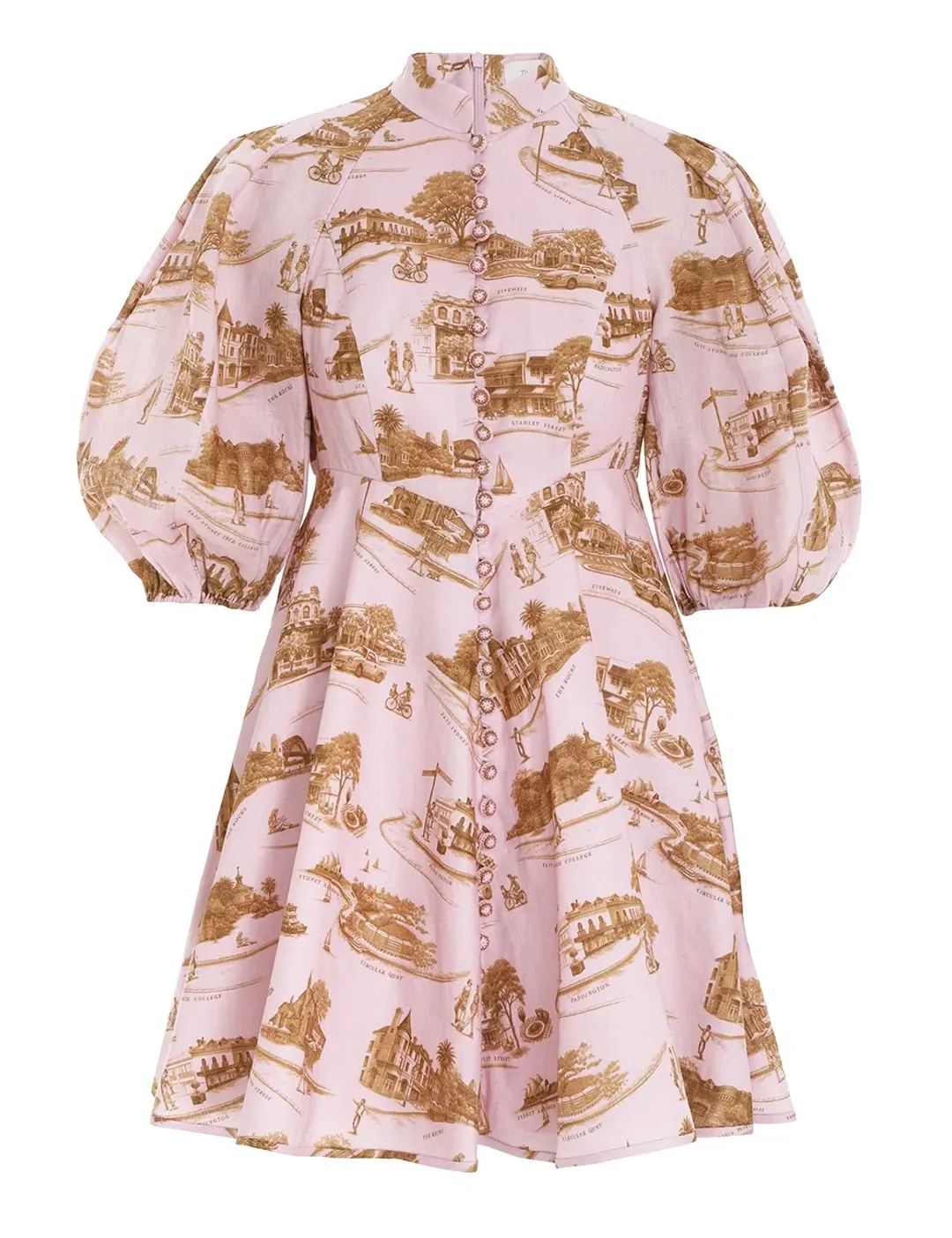 Zimmermann Day Mini Dress Pink/Gold Toile Size 2 / Au 12 for rent on The Volte - main image